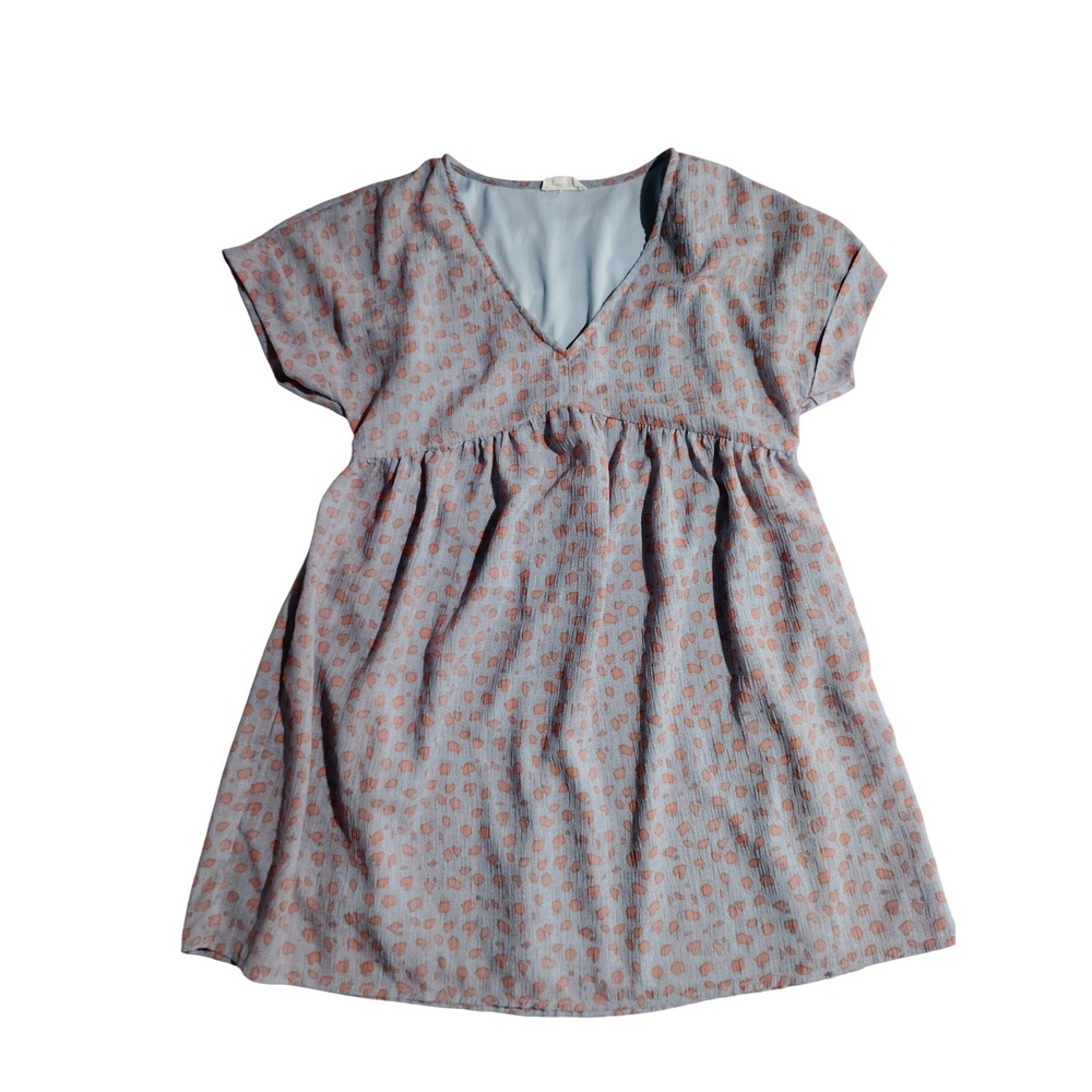 ENTRO Short Sleeve‎ V Neck Babydoll Dress Leopard Print Blue Coral Women's Small